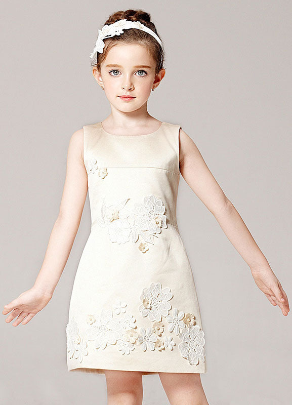 Champagne A-line Flower Applique Beaded Short flower girl dress With Jacket-showprettydress