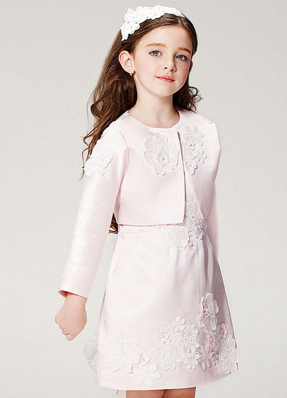 Champagne A-line Flower Applique Beaded Short flower girl dress With Jacket-showprettydress