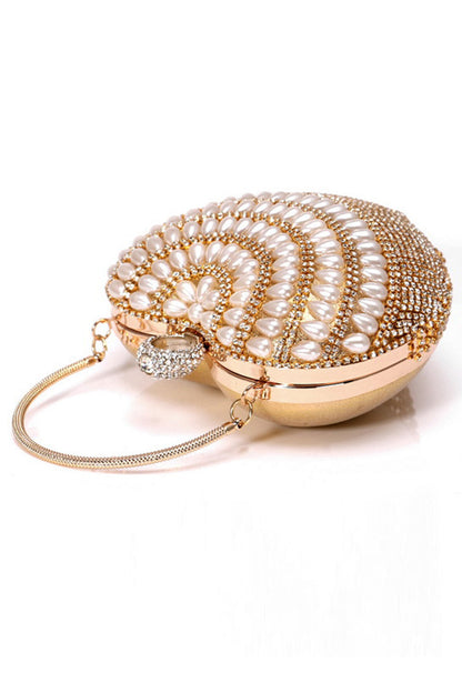 Champagne Beaded Pearls Party Clutch