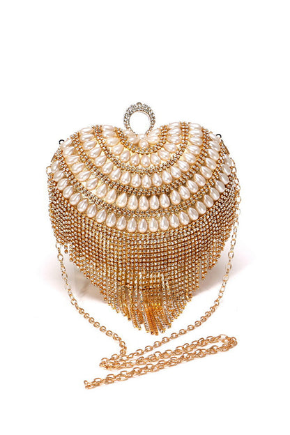 Champagne Beaded Pearls Party Clutch