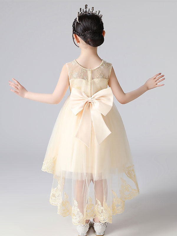 Champagne Color Jewel Neck Sleeveless Beaded Kids Social Party Dresses-showprettydress