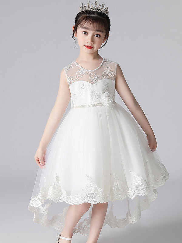 Champagne Color Jewel Neck Sleeveless Beaded Kids Social Party Dresses-showprettydress