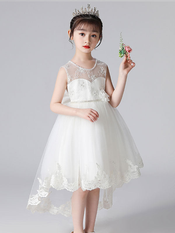 Champagne Color Jewel Neck Sleeveless Beaded Kids Social Party Dresses-showprettydress