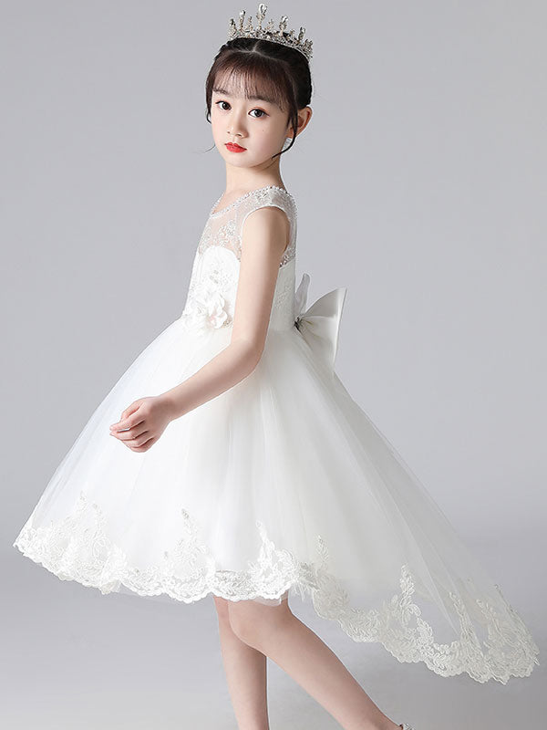 Champagne Color Jewel Neck Sleeveless Beaded Kids Social Party Dresses-showprettydress