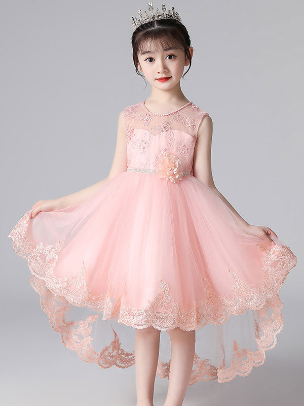 Champagne Color Jewel Neck Sleeveless Beaded Kids Social Party Dresses-showprettydress