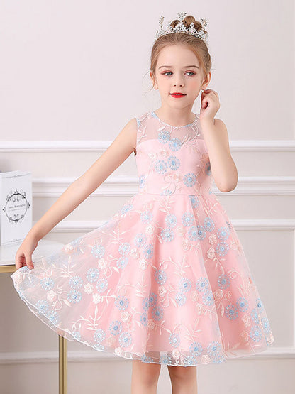 Champagne Color Jewel Neck Sleeveless Bows Kids Social Party Dresses-showprettydress