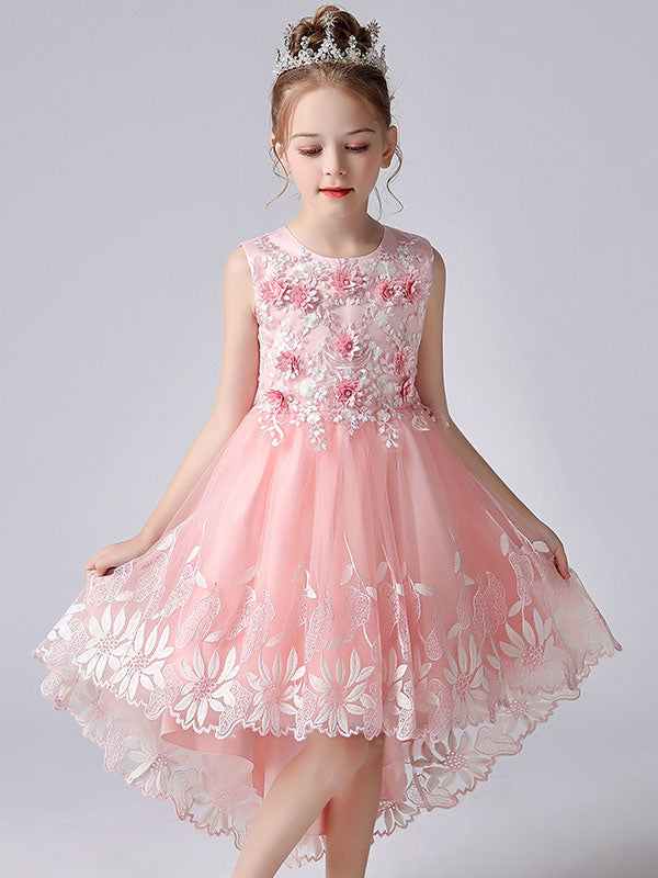 Champagne Color Jewel Neck Sleeveless Flowers Kids Party Dresses Princess Dress-showprettydress