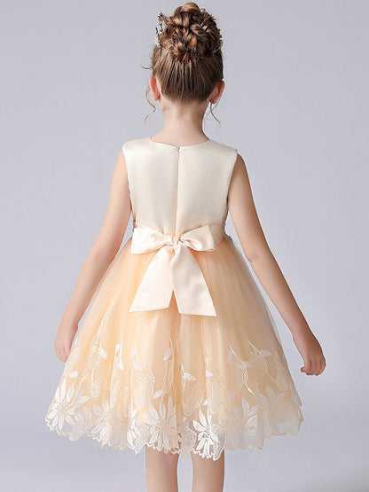 Champagne Color Jewel Neck Sleeveless Short Princess Lace Flowers Formal Kids Pageant flower girl dresses-showprettydress