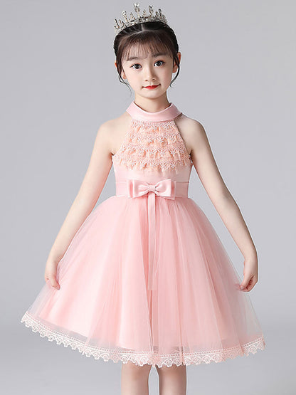 Champagne Designed Neckline Sleeveless Polyester Cotton Tulle Embroidered Formal Kids Pageant flower girl dresses-showprettydress