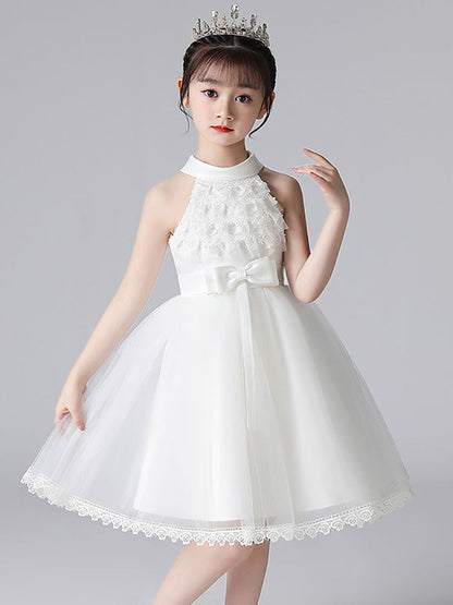 Champagne Designed Neckline Sleeveless Polyester Cotton Tulle Embroidered Formal Kids Pageant flower girl dresses-showprettydress