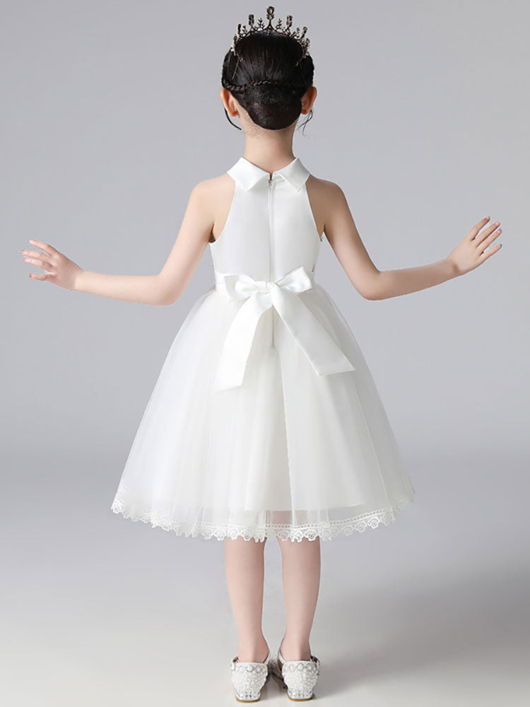 Champagne Designed Neckline Sleeveless Polyester Cotton Tulle Embroidered Formal Kids Pageant flower girl dresses-showprettydress