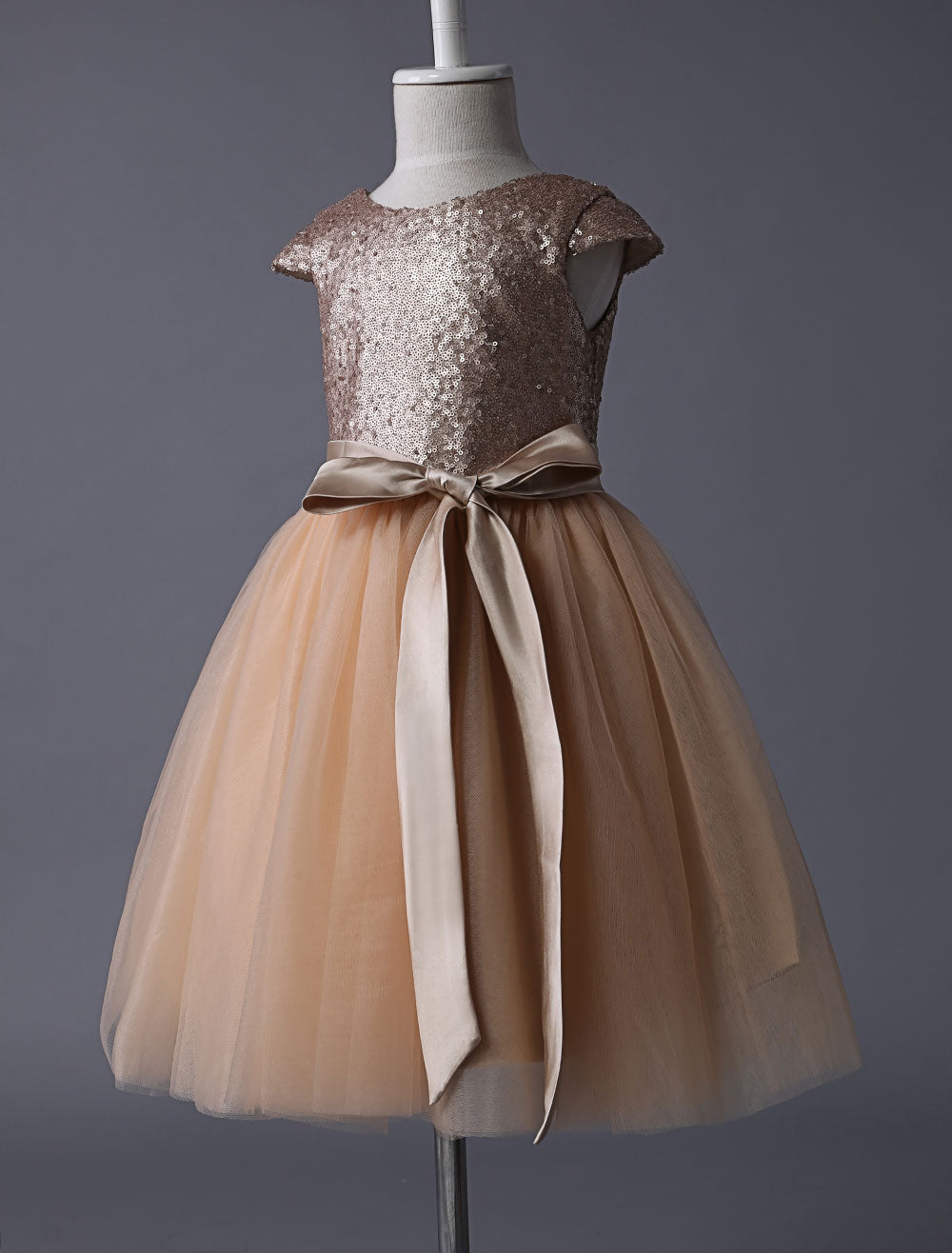 Champagne Sequined Tutu Pageant Dress Toddlers Cap Sleeves Tulle Short Kids Party Dresses-showprettydress