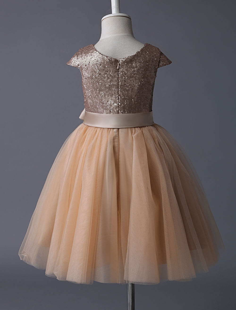 Champagne Sequined Tutu Pageant Dress Toddlers Cap Sleeves Tulle Short Kids Party Dresses-showprettydress