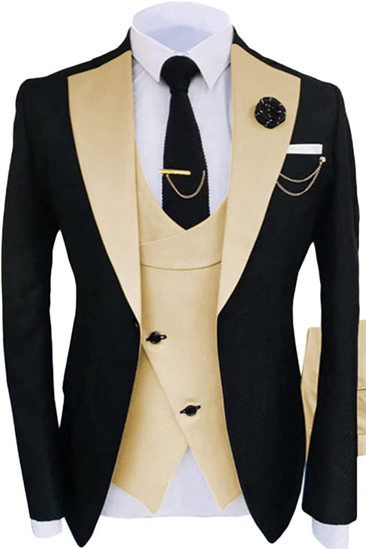 Osborn Champagne Shawl Lapel Three Pieces Close Fitting Prom Suits