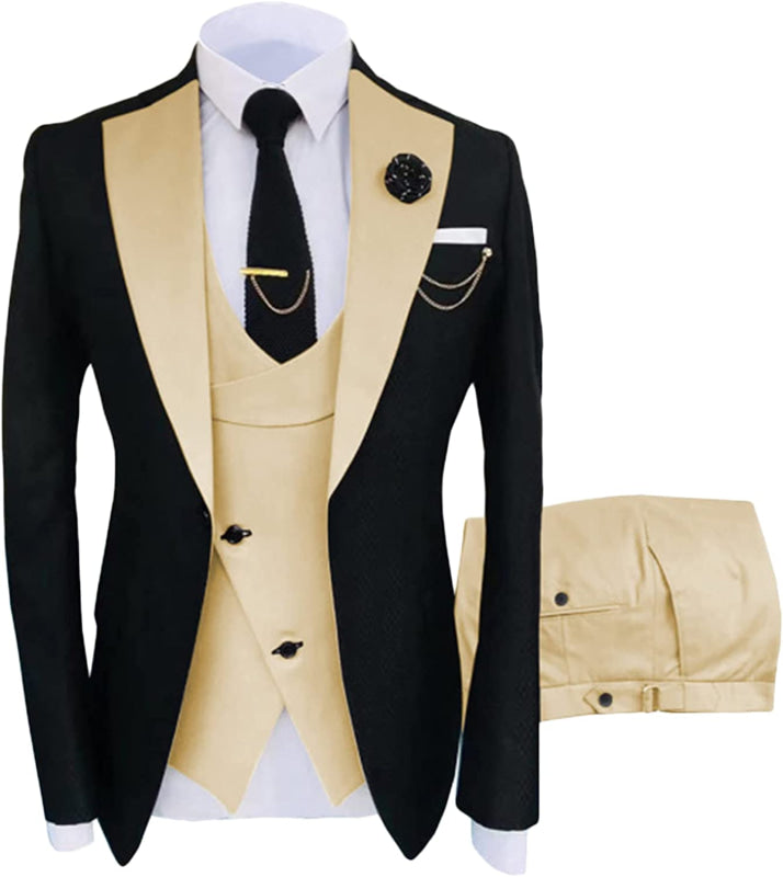 Osborn Champagne Shawl Lapel Three Pieces Close Fitting Prom Suits