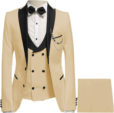 Moore Champagne Peaked Lapel Three Pieces Close Fitting Prom Suits