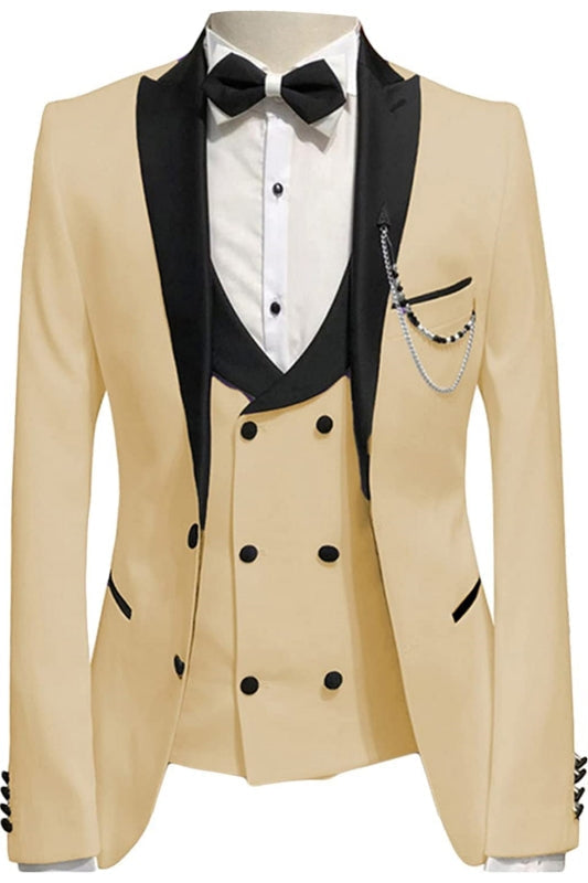 Moore Champagne Peaked Lapel Three Pieces Close Fitting Prom Suits