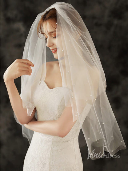 Cheap Blusher Veil Pearl Bridal Veil Viniodress TS1924-Veils-Viniodress-Viniodress