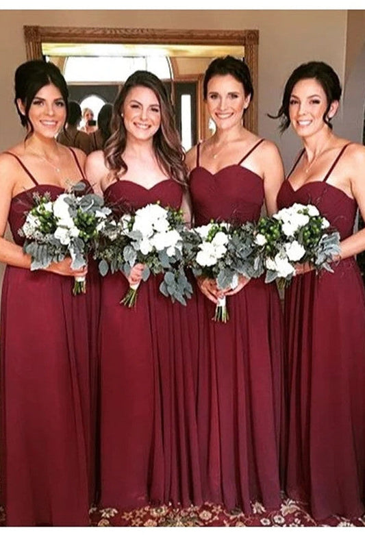 Roycebridal Burgundy Sweetheart Chiffon Bridesmaid Dresses Spaghetti Straps