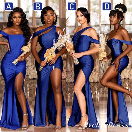 Royal Blue Satin Bridesmaid Dresses Mismatched Sweetheart Satin Dresses