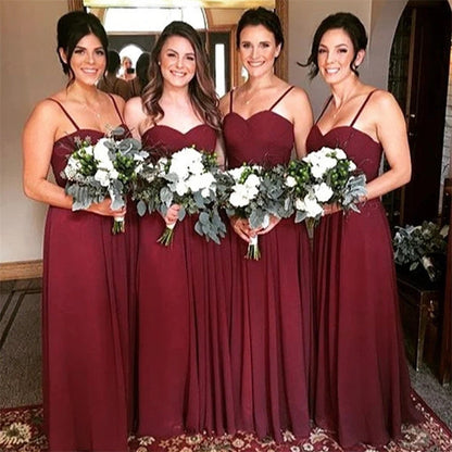 Roycebridal Burgundy Sweetheart Chiffon Bridesmaid Dresses Spaghetti Straps