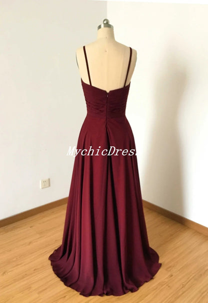 Roycebridal Burgundy Sweetheart Chiffon Bridesmaid Dresses Spaghetti Straps