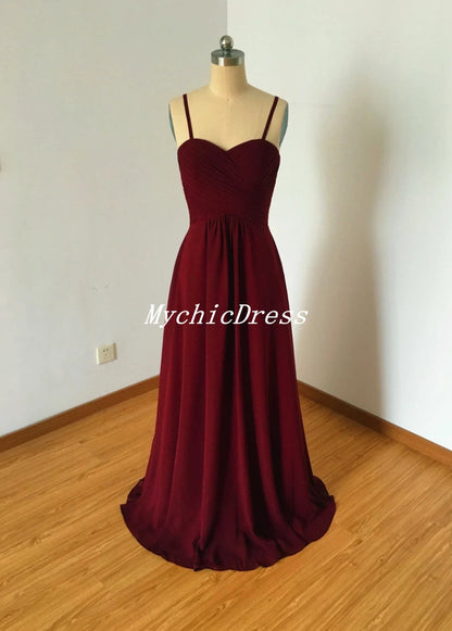 Roycebridal Burgundy Sweetheart Chiffon Bridesmaid Dresses Spaghetti Straps