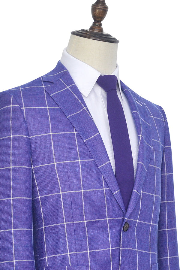 Check Pattern Patch Pocket Purple Mens Suits Notch Lapel Formal Suits for Men-showprettydress