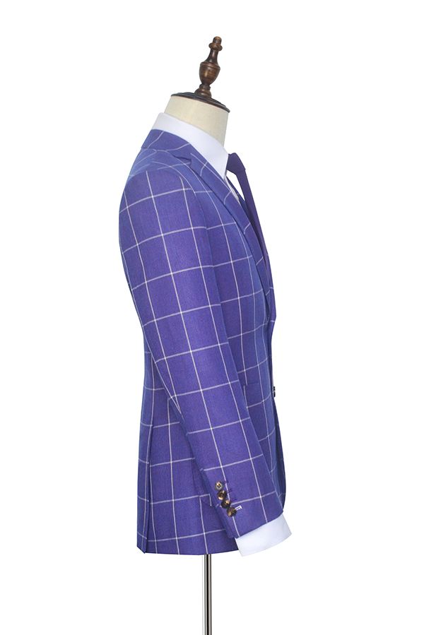 Check Pattern Patch Pocket Purple Mens Suits Notch Lapel Formal Suits for Men-showprettydress