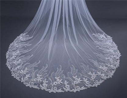 Roycebridal Vintage Long Tulle With Appliques Wedding Veil