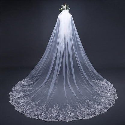 Roycebridal Vintage Long Tulle With Appliques Wedding Veil