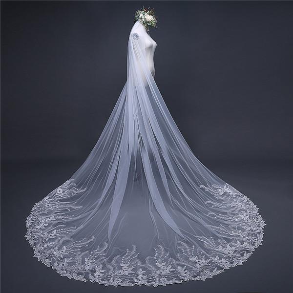 Roycebridal Vintage Long Tulle With Appliques Wedding Veil