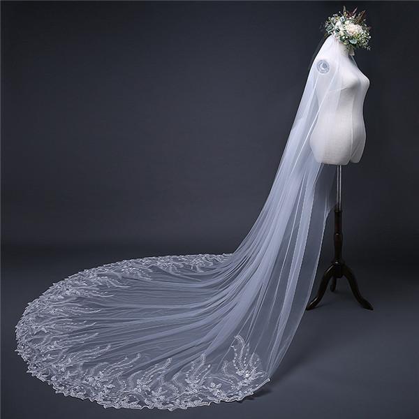 Roycebridal Vintage Long Tulle With Appliques Wedding Veil