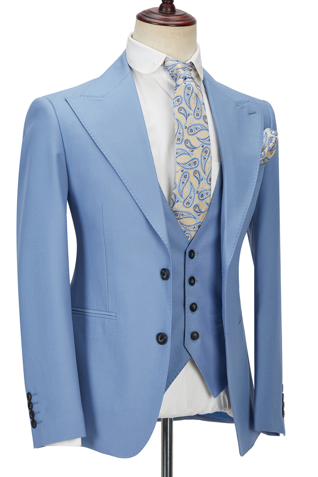 Chic Blue Peak Lapel Men's Suit 3 Piece Men's Formal Suit without Flap-showprettydress