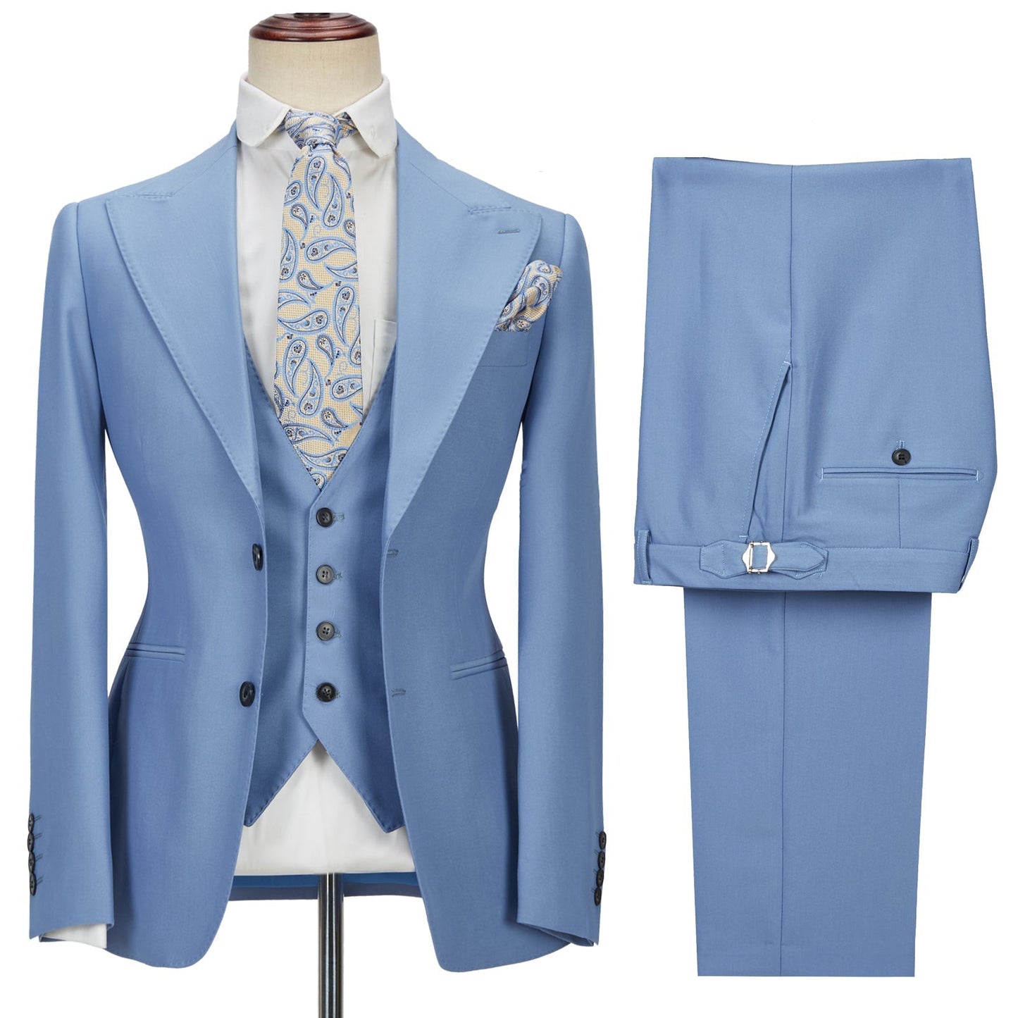 Chic Blue Peak Lapel Men's Suit 3 Piece Men's Formal Suit without Flap-showprettydress