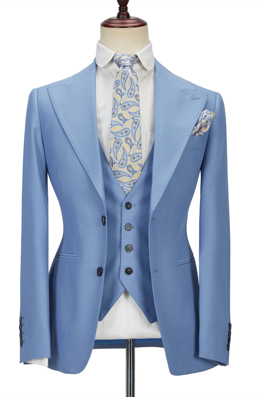 Chic Blue Peak Lapel Men's Suit 3 Piece Men's Formal Suit without Flap-showprettydress