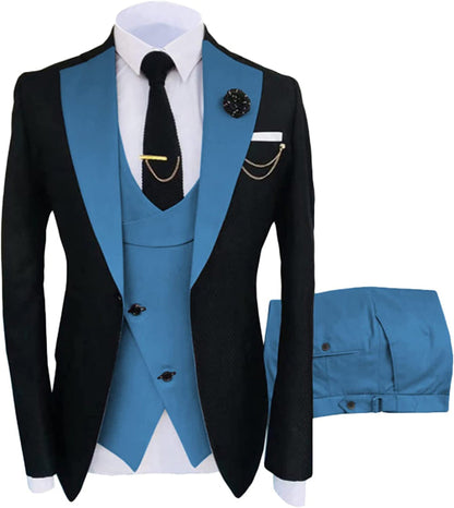 Nick Chic Blue Shawl Lapel Three Pieces Prom Suits For Men