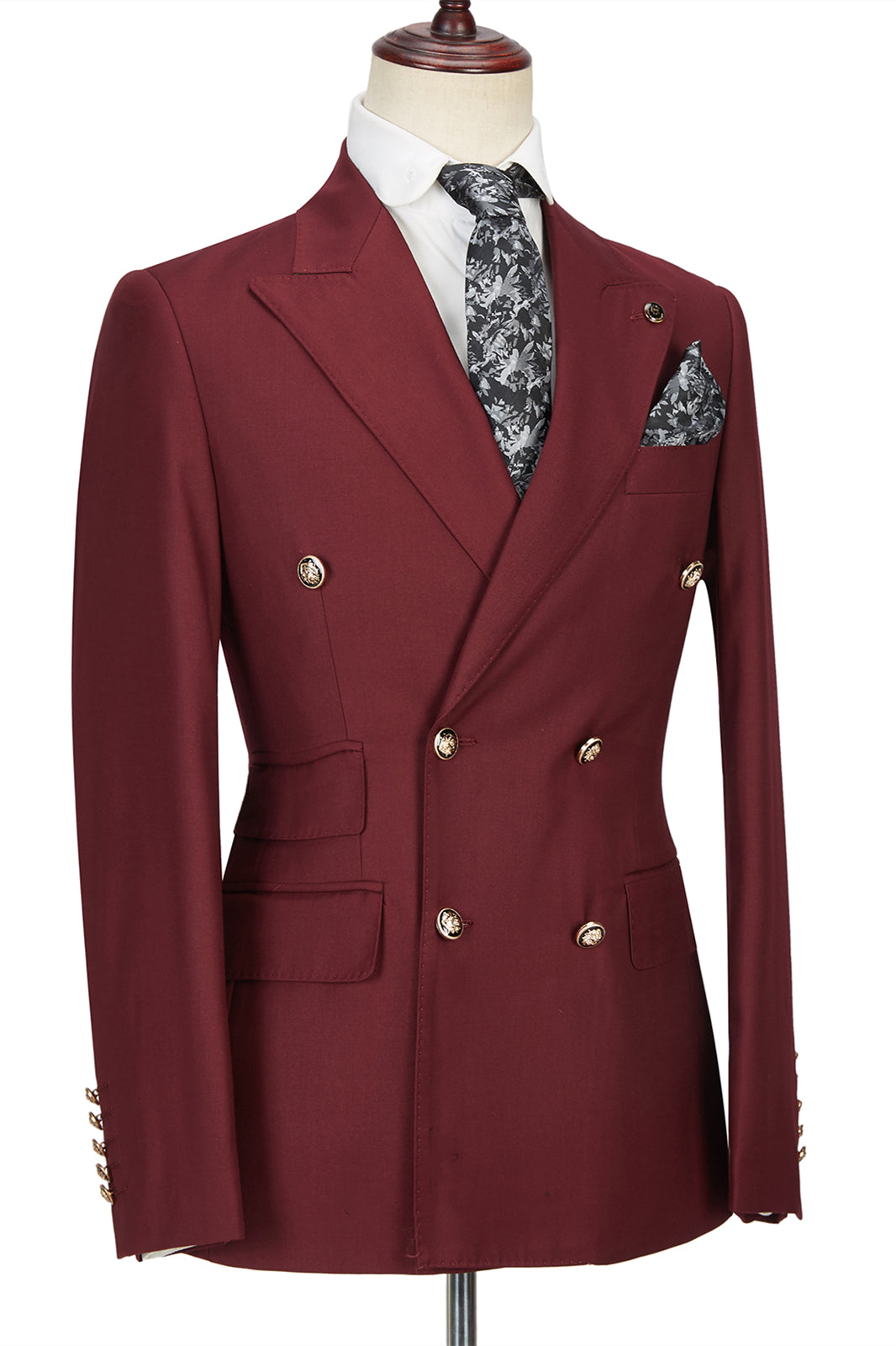 Chic Breasted Burgundy Peak Lapel Men's Formal Suit-showprettydress