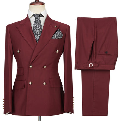 Chic Breasted Burgundy Peak Lapel Men's Formal Suit-showprettydress