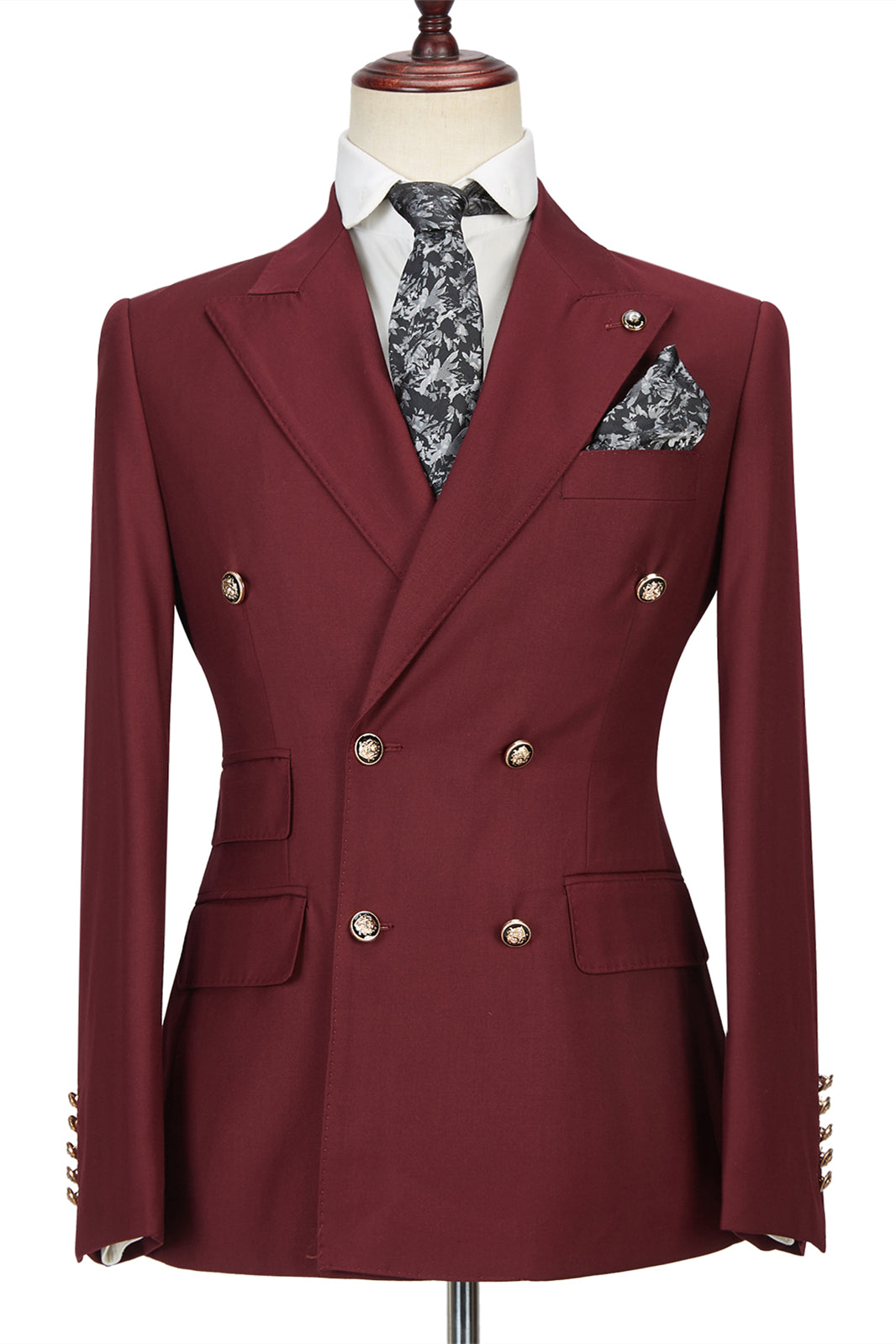 Chic Breasted Burgundy Peak Lapel Men's Formal Suit-showprettydress