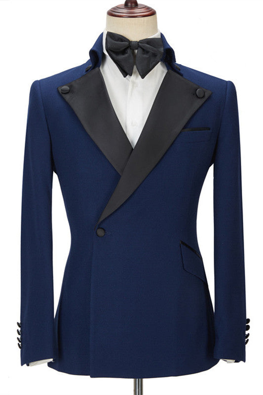 Chic Dark Navy Peak Lapel Two Pieces Classic Men Suit for Prom-showprettydress