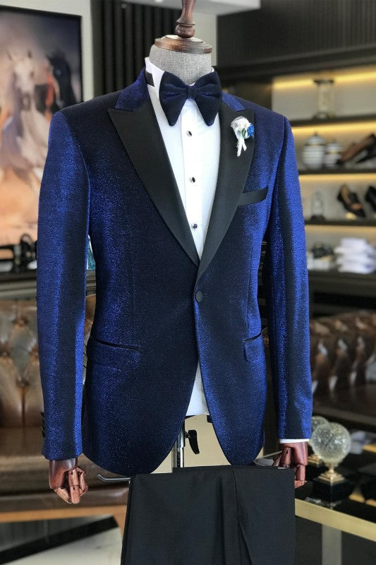 Clement Chic Deep Blue Peaked Lapel Prom Suits For Men