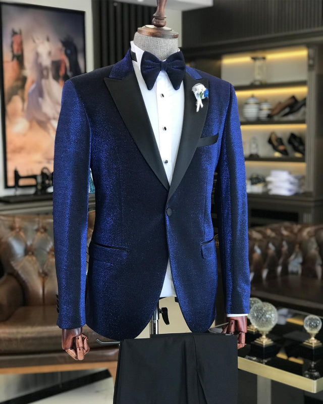 Clement Chic Deep Blue Peaked Lapel Prom Suits For Men