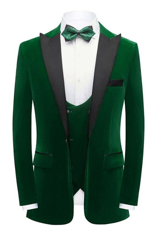 Herman Chic Deep Green Thre Pieces Velvet Men Suits For Prom