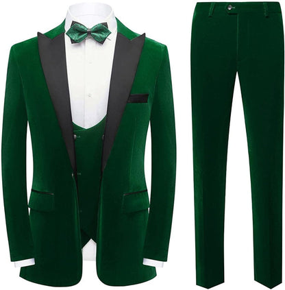 Herman Chic Deep Green Thre Pieces Velvet Men Suits For Prom