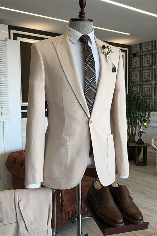 Burgess Chic Light Champagne Peaked Lapel Men Suits For Prom