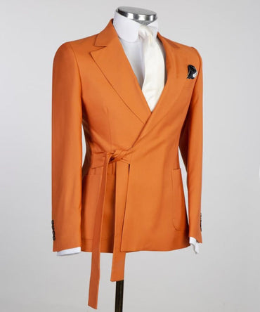 Lennon Chic Orange Notched Lapel Two Pieces Prom Suits