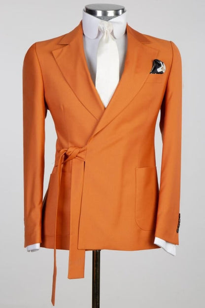 Lennon Chic Orange Notched Lapel Two Pieces Prom Suits