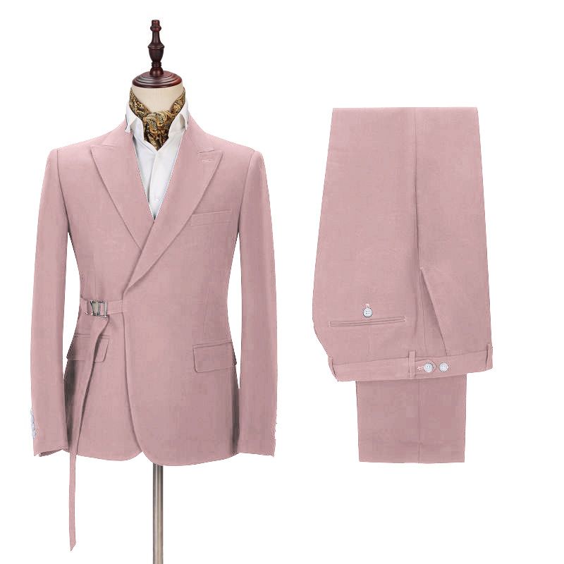 Chic Pink Men's Casual Suit for Prom Buckle Button Formal Groomsmen Suit for Wedding-showprettydress