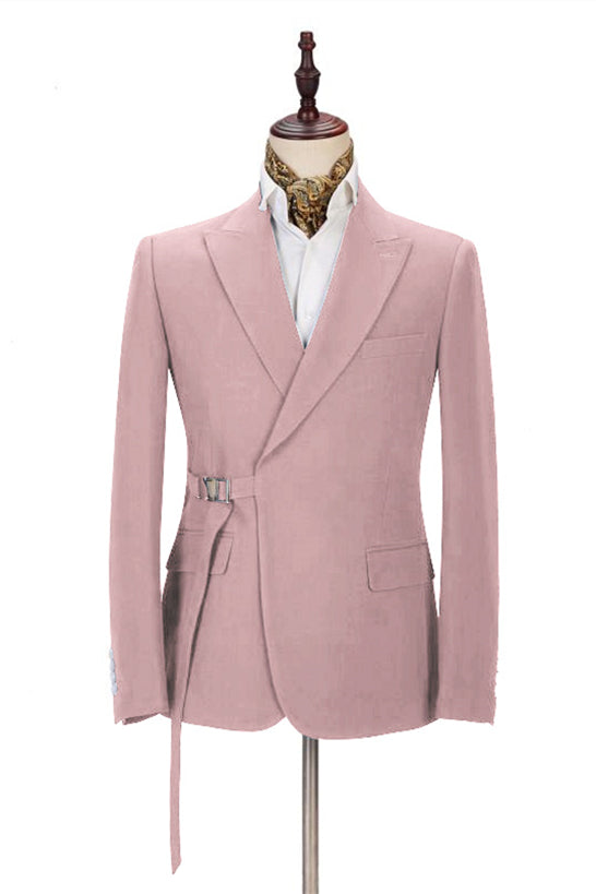 Chic Pink Men's Casual Suit for Prom Buckle Button Formal Groomsmen Suit for Wedding-showprettydress